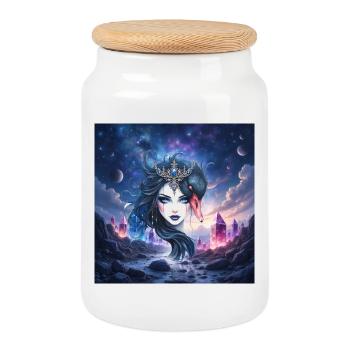 Star Queen with Swan and Crystals - Cookie Jar with Wooden Lid - white - Front