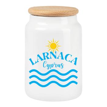 Larnaca Cyprus Sun Waves  - Cookie Jar with Wooden Lid - white - Front