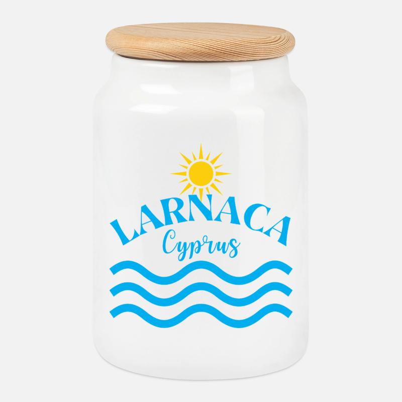 Larnaca, Chypre Ondes de Soleil - Boîte à biscuits avec couvercle en bois - blanc