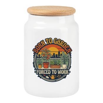 Born to Garden - Jardinage urbain de style rétro - Boîte à biscuits avec couvercle en bois - blanc - Devant