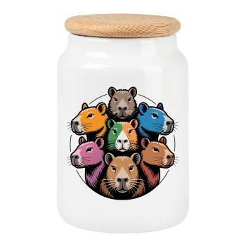 Capybara multicolore Rond et Coloré Brille - Boîte à biscuits avec couvercle en bois - blanc - Devant
