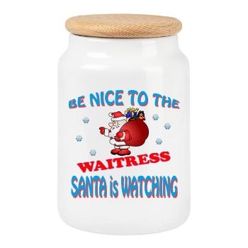 SANTA WAITRESS - Keksdose mit Holzdeckel - Weiß - Vorne