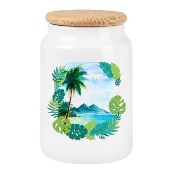 Palm Island Dream Vacation Hawaii Beach Sea Trip - Cookie Jar with Wooden Lid - white - Front