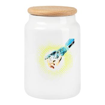 computer hand robot AI digital cyborg code pc - Cookie Jar with Wooden Lid - white - Front