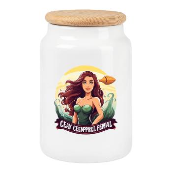 Héroïne de la mer Sirène en soirée - Boîte à biscuits avec couvercle en bois - blanc - Devant