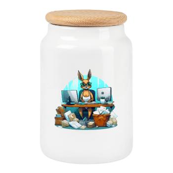 Kangaroo in the office chaos - Cookie Jar with Wooden Lid - white - Front
