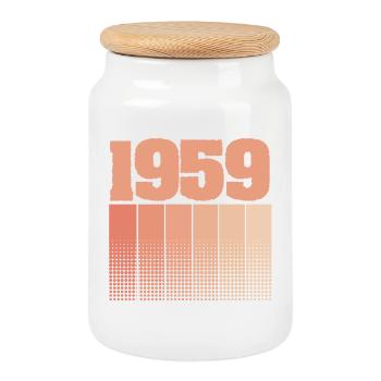 Born in 1959 - Cookie Jar with Wooden Lid - white - Front