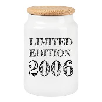 2006 vintage - Cookie Jar with Wooden Lid - white - Front
