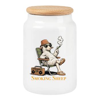 Moutons fumeurs en mode détendu - Boîte à biscuits avec couvercle en bois - blanc - Devant
