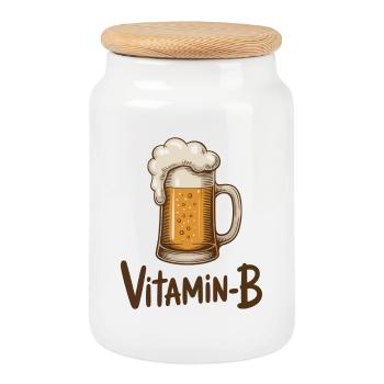 Concept de bière drôle de Bouteille de Bière Drôle de Vitamine B - Boîte à biscuits avec couvercle en bois - blanc - Devant