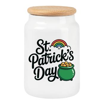 St. Patrick's Day Pot of Gold Regenbogen Glücksdesign - Keksdose mit Holzdeckel - Weiß - Vorne