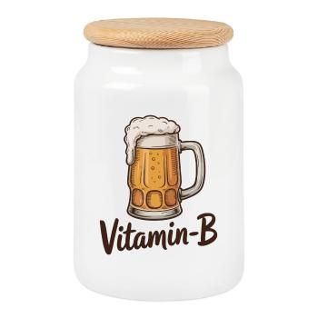 Concept de jeu de mots drôle avec une bouteille de bière à la vitamine B - Boîte à biscuits avec couvercle en bois - blanc - Devant