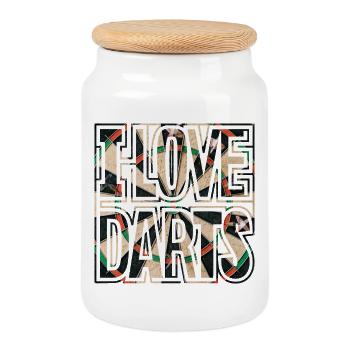 J’ADORE les FLÉCHETTES, le t-shirt d’idée cadeau, le sweat à capuche, la tasse - Boîte à biscuits avec couvercle en bois - blanc - Devant
