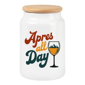 Après all day winter sports party in the mountains - Cookie Jar with Wooden Lid - white - Front