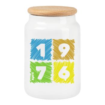 50th Birthday Colored Patches since 04/1976 - Cookie Jar with Wooden Lid - white - Front