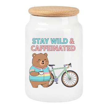 Stay Wild Caffeinated Bear Cycling - Keksdose mit Holzdeckel - Weiß - Vorne