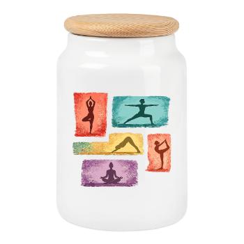 Silhouettes de yoga en blocs de couleur - Boîte à biscuits avec couvercle en bois - blanc - Devant
