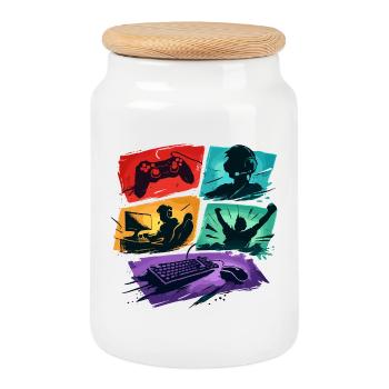 Colorful Gaming Panels Gambling Universe - Cookie Jar with Wooden Lid - white - Front