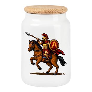 Pixel Knight on Horse - Cookie Jar with Wooden Lid - white - Front