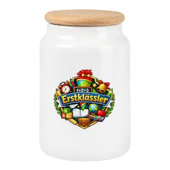 First graders learning school - Cookie Jar with Wooden Lid - white - Front