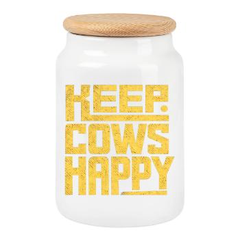 Keep Cows Happy – Gift for Farmers - Cookie Jar with Wooden Lid - white - Front