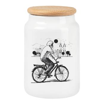 Fahrrad Alter Mann Stadt Skyline Radfahren - Boîte à biscuits avec couvercle en bois - blanc - Devant