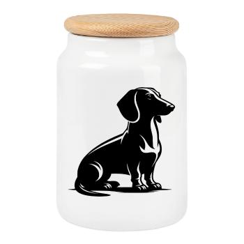 Noble Dachshund Drawing Hunting Dog Dog Silhouette - Cookie Jar with Wooden Lid - white - Front