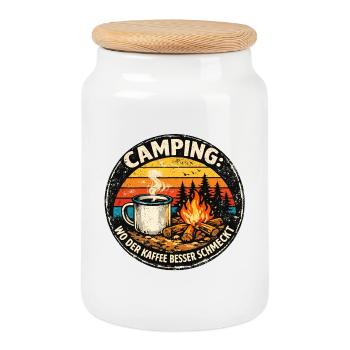 Camping coffee tastes better - Cookie Jar with Wooden Lid - white - Front