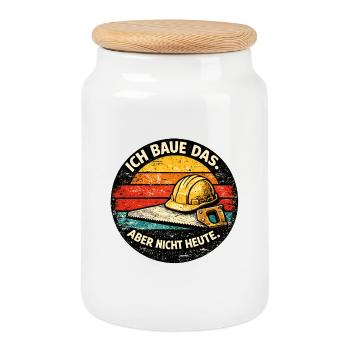 Ich baue das, aber nicht heute - Keksdose mit Holzdeckel - Weiß - Vorne