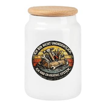 Creative system instead of disorder - Cookie Jar with Wooden Lid - white - Front