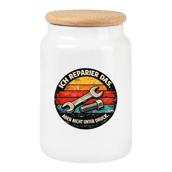 I'll fix it – not under pressure - Cookie Jar with Wooden Lid - white - Front