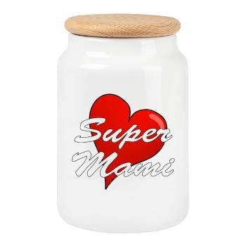 Awesome Mommy - Cookie Jar with Wooden Lid - white - Front
