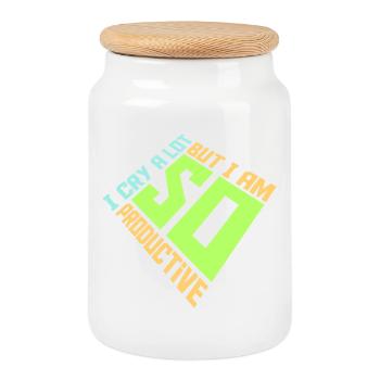 Je pleure beaucoup mais je suis tellement productif, émotions drôles - Boîte à biscuits avec couvercle en bois - blanc - Devant