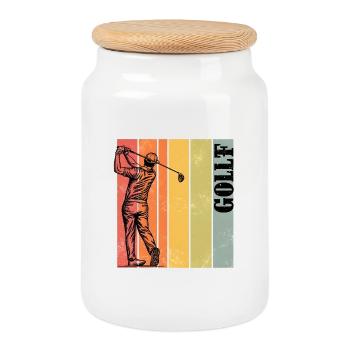 1-Mann Humor Golf Lustige Idee Golfer Golfer Muster - Keksdose mit Holzdeckel - Weiß - Vorne