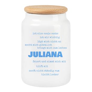Gift for Juliana - Cookie Jar with Wooden Lid - white - Front