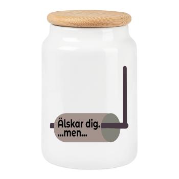 Toilet Paper Holder Relation - Cookie Jar with Wooden Lid - white - Front