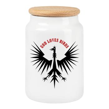 Eagle Bird Coat of Arms - God loves birds - Cookie Jar with Wooden Lid - white - Front