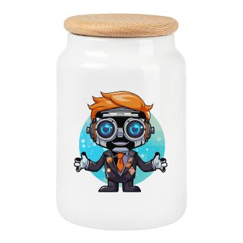 Space agent in suit with glasses - Cookie Jar with Wooden Lid - white - Front