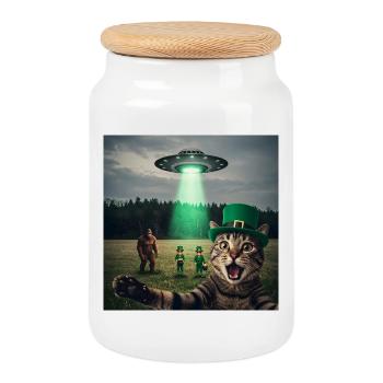 Funny Cats Selfie St Patricks Day - Cookie Jar with Wooden Lid - white - Front