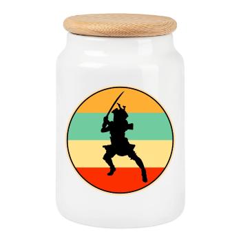 Samurai Warrior Retro Sunset Vintage Silhouette - Cookie Jar with Wooden Lid - white - Front