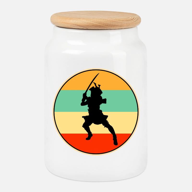 Samurai Warrior Retro Sunset Vintage-Silhouette - Keksdose mit Holzdeckel - Weiß