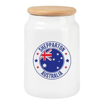 Emblème du drapeau rond de Shepparton Australia - Boîte à biscuits avec couvercle en bois - blanc - Devant