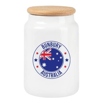 Insigne du drapeau australien de Bunbury - Boîte à biscuits avec couvercle en bois - blanc - Devant