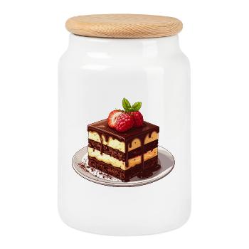 Schokokuchen mit Himbeere - Keksdose mit Holzdeckel - Weiß - Vorne
