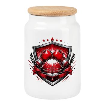 Boxing Gloves Crest - Cookie Jar with Wooden Lid - white - Front