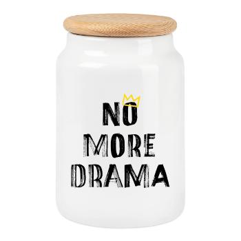 No More Drama – Clear Typography Saying - Cookie Jar with Wooden Lid - white - Front