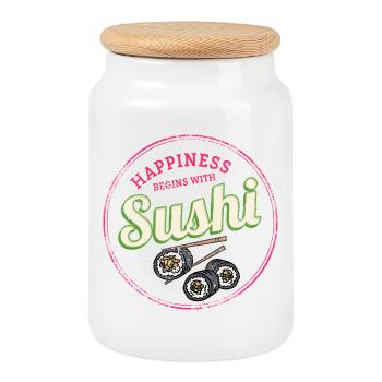Sushi Maki Retro Hoso Maki Vintage Japan Souvenir - Cookie Jar with Wooden Lid - white - Front