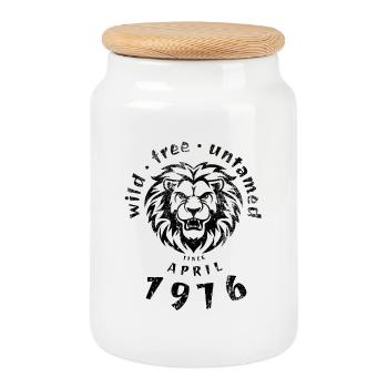 Wild, free & untamed since 04/1976 - Cookie Jar with Wooden Lid - white - Front
