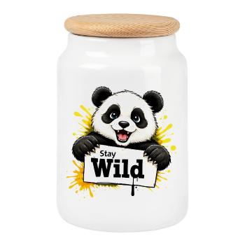 Panda Graffiti Illustration Stay Wild - Boîte à biscuits avec couvercle en bois - blanc - Devant