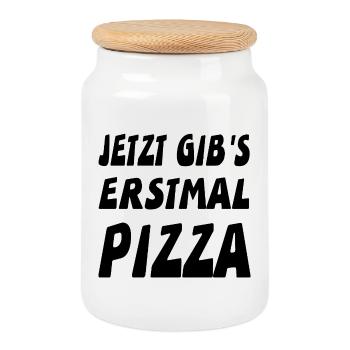 Pizza - Cookie Jar with Wooden Lid - white - Front